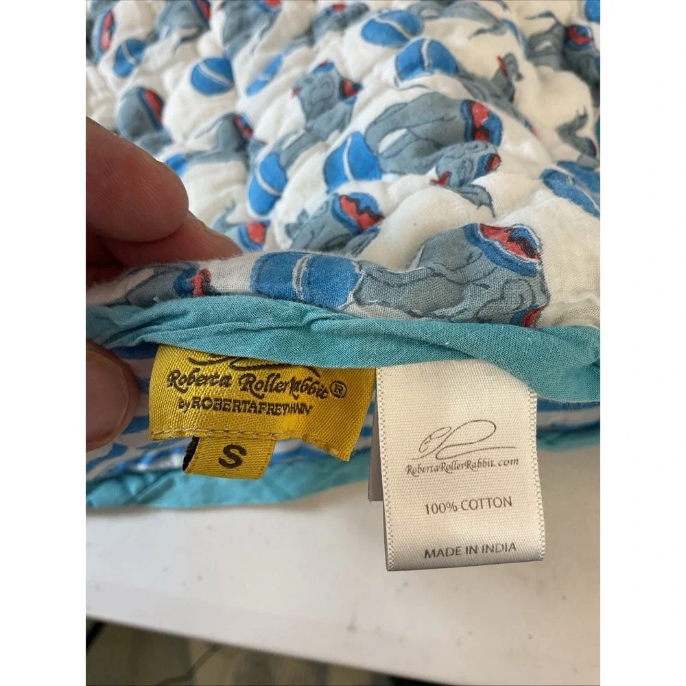 Roller Rabbit Elephant Circus Quilted Baby Boy Blanket Pima Cotton Made In India